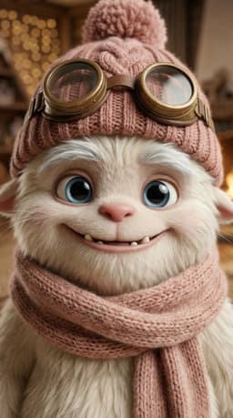 Rowan, the white Yeti in a pink beanie — main character of Rowan & the Yetis children's book